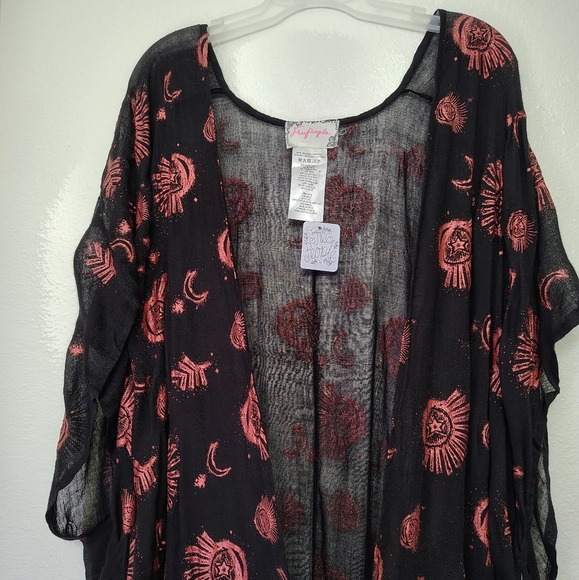 Free People Black and Rose Gold Mesh Light of the Moon Printed Kimono One Size - Picture 5 of 12